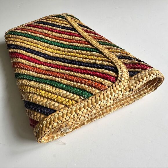 Vintage Woven Clutch Purse Rainbow Stripes - Picture 4 of 8